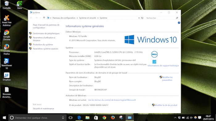 Windows 10 : informations générales système