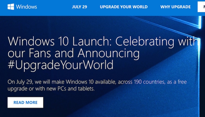 Microsoft ouvre un site Web pour le lancement de Windows 10