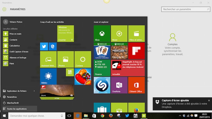 Windows 10 : menu Démarrer