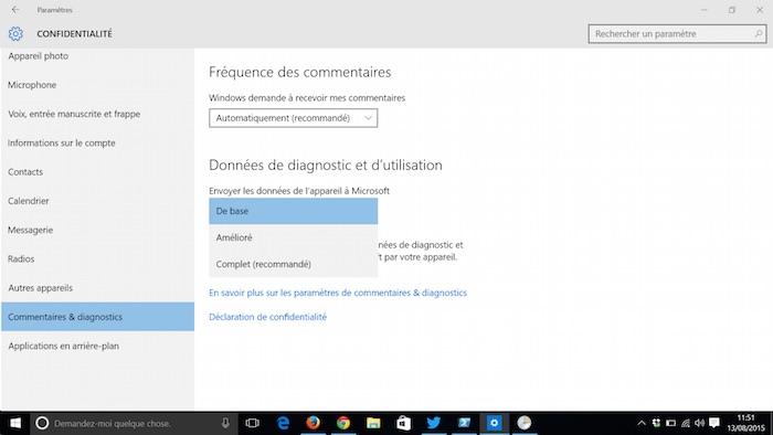 Windows 10 : limitez les feedbacks