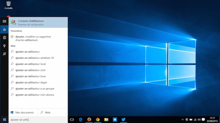 Windows 10 : menu comptes utilisateurs