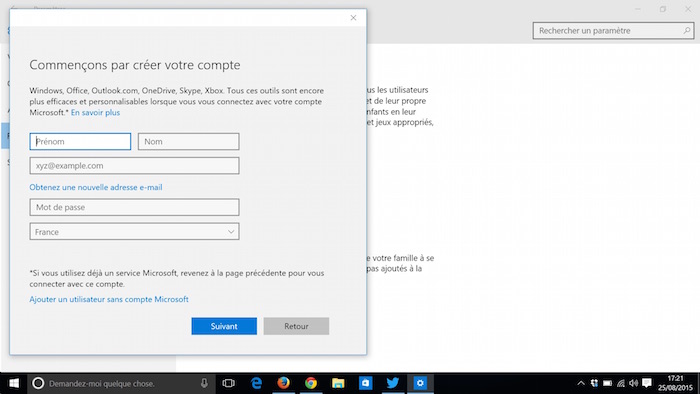 Windows 10 : création d'un compte local