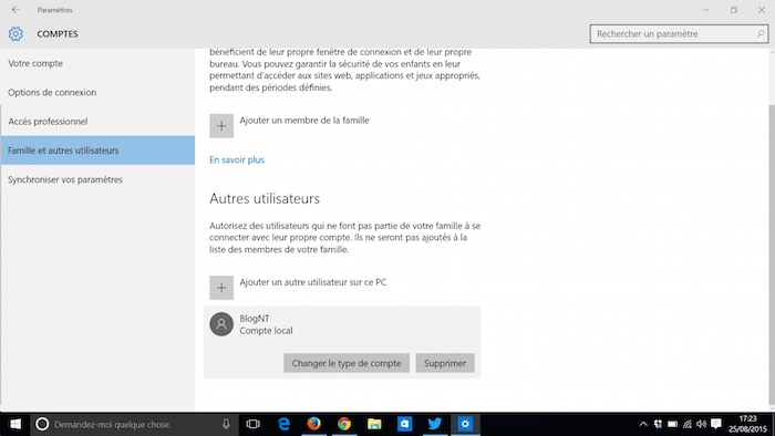 Windows 10 : changement du type de compte local