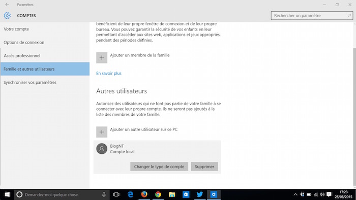 Windows 10 : changement du type de compte local Windows 10 : changement du type de compte local