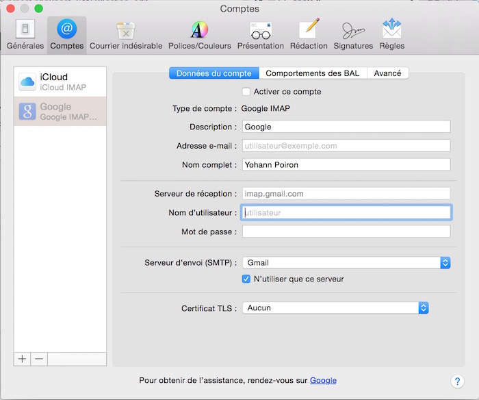 Sauvegarde sous Mail de Mac