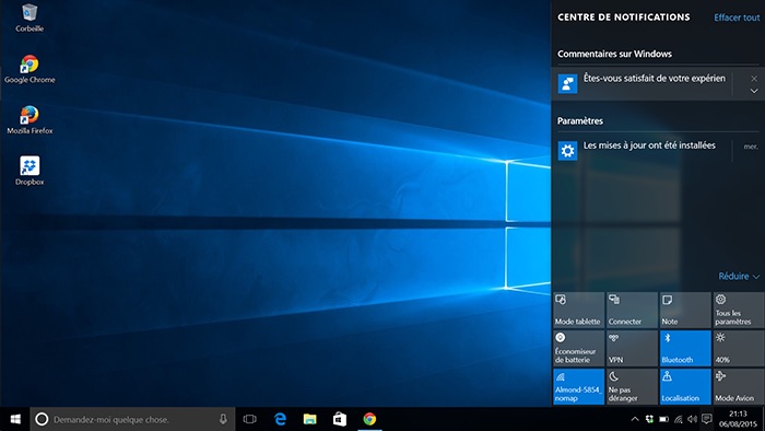 Windows 10 : rejet des notifications