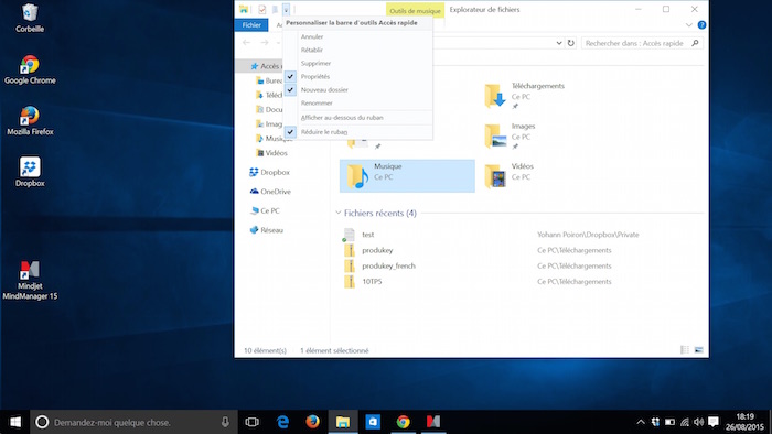 Explorateur de fichiers dans Windows 10 : personnaliser la barre d'outils d'accès rapide