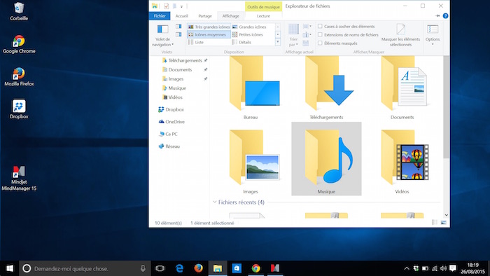 Explorateur de fichiers dans Windows 10 : Interface ruban