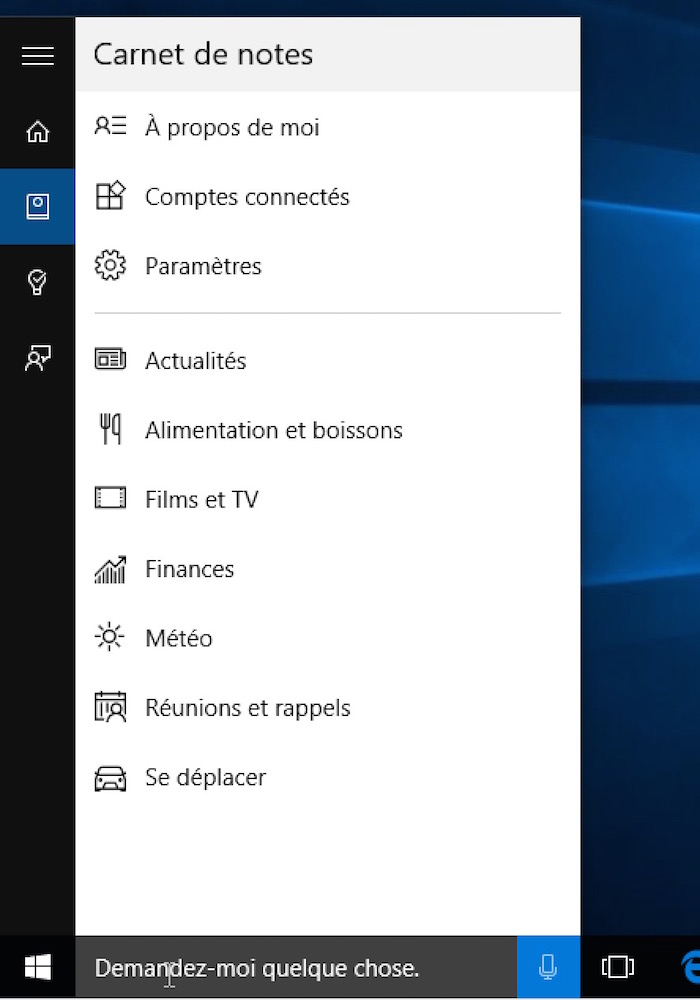 Cortana sur Windows 10 : Carnet de notes
