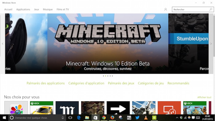 Minecraft sur le Windows Store de Windows 10