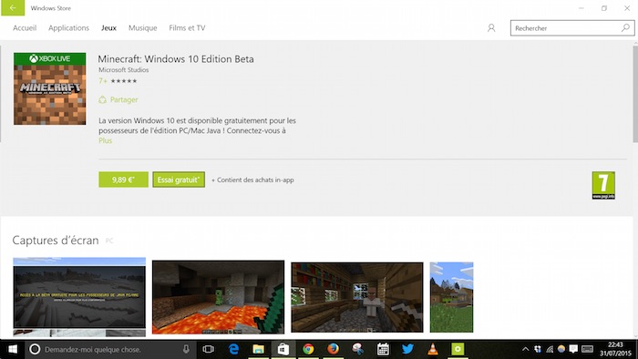Achat de Minecraft sur Windows 10