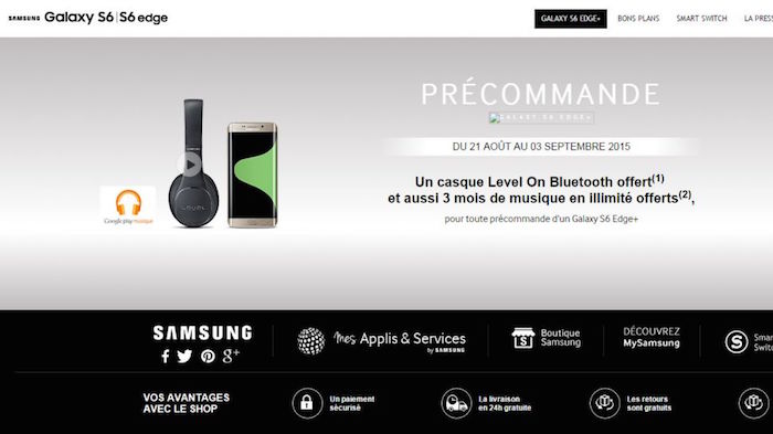 Samsung France affiche une page de pré-inscription pour le Galaxy S6 Edge+