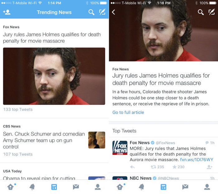 Twitter sur iOS et Android arrive avec un onglet 'News'