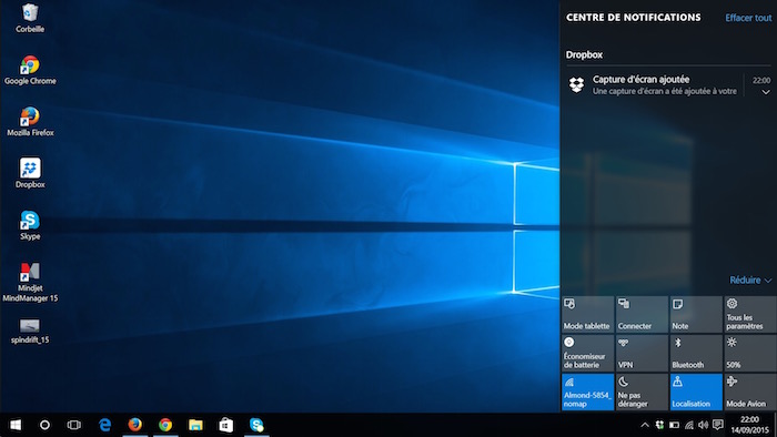 Centre de notifications de Windows 10
