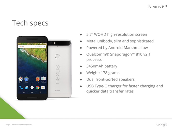 Google Nexus 6P : spécifications