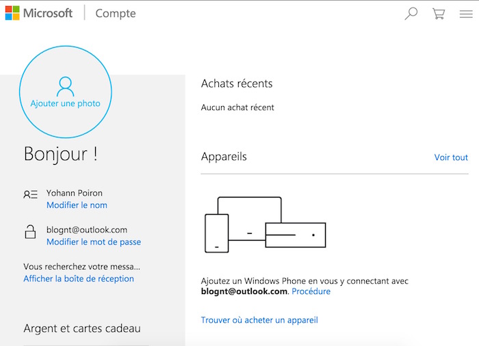 Paramètres du compte Microsoft