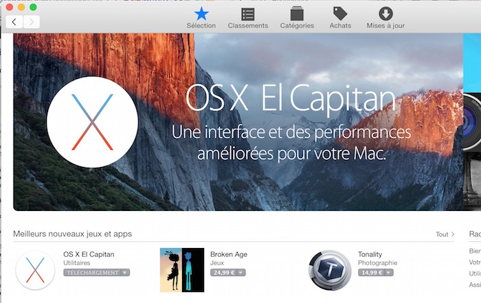 OS X El Capitan depuis l'App Store