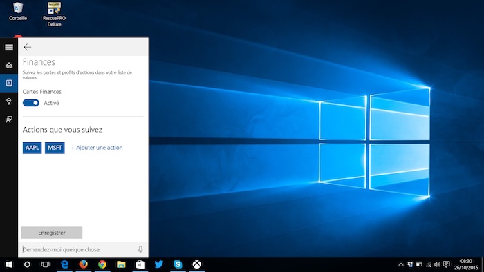 Paramétrage de la bourse dans Cortana Paramétrage de la bourse dans Cortana