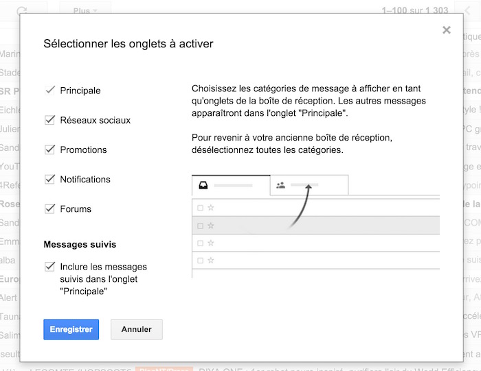 Gmail : onglets automatiques