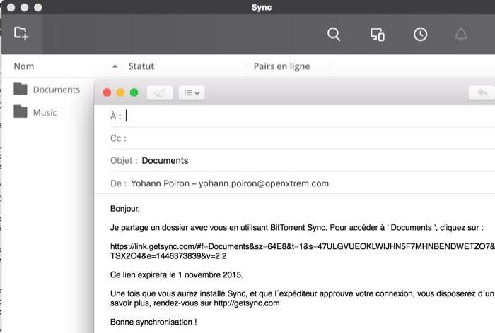 BitTorrent Sync : envoi du lien par e-mail