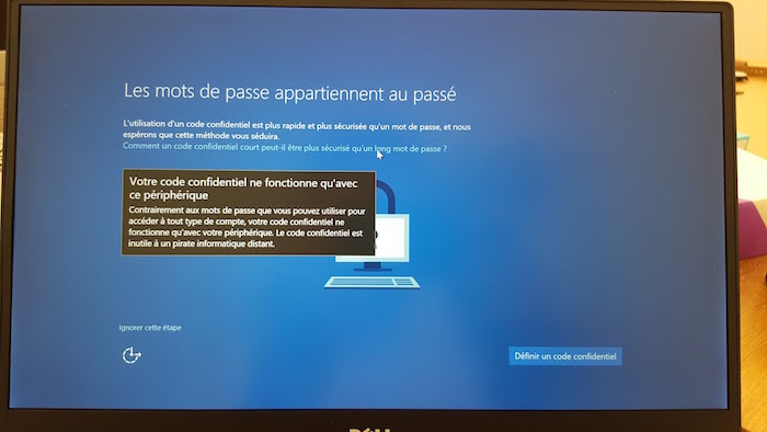Windows 10 : utilisation code confidentiel