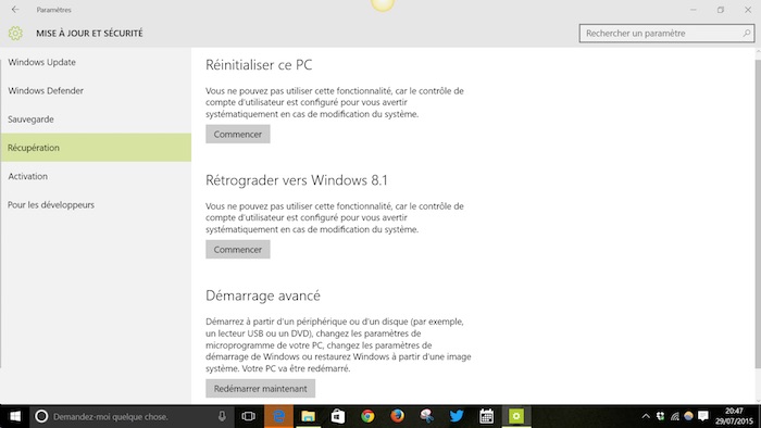 Rétrograder vers Windows 8.1
