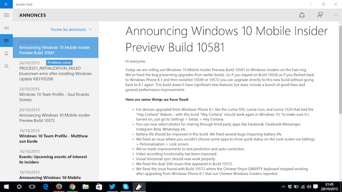 Windows 10 Mobile : la build 10581 est là, et est intéressante !