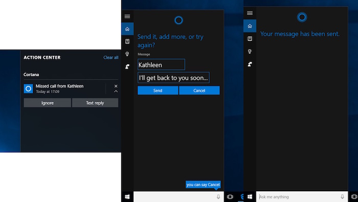 Windows 10 va bientôt vous permettre d'envoyer des messages depuis Cortana