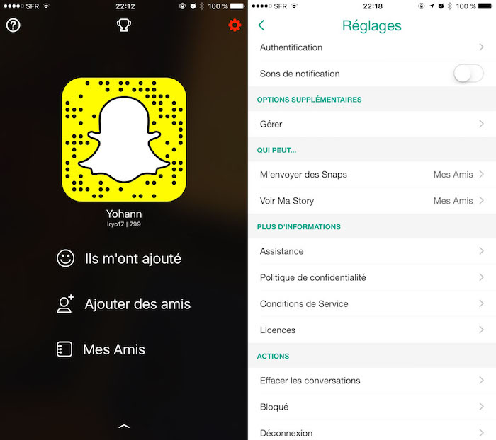 Snapchat : Amis et Paramètres