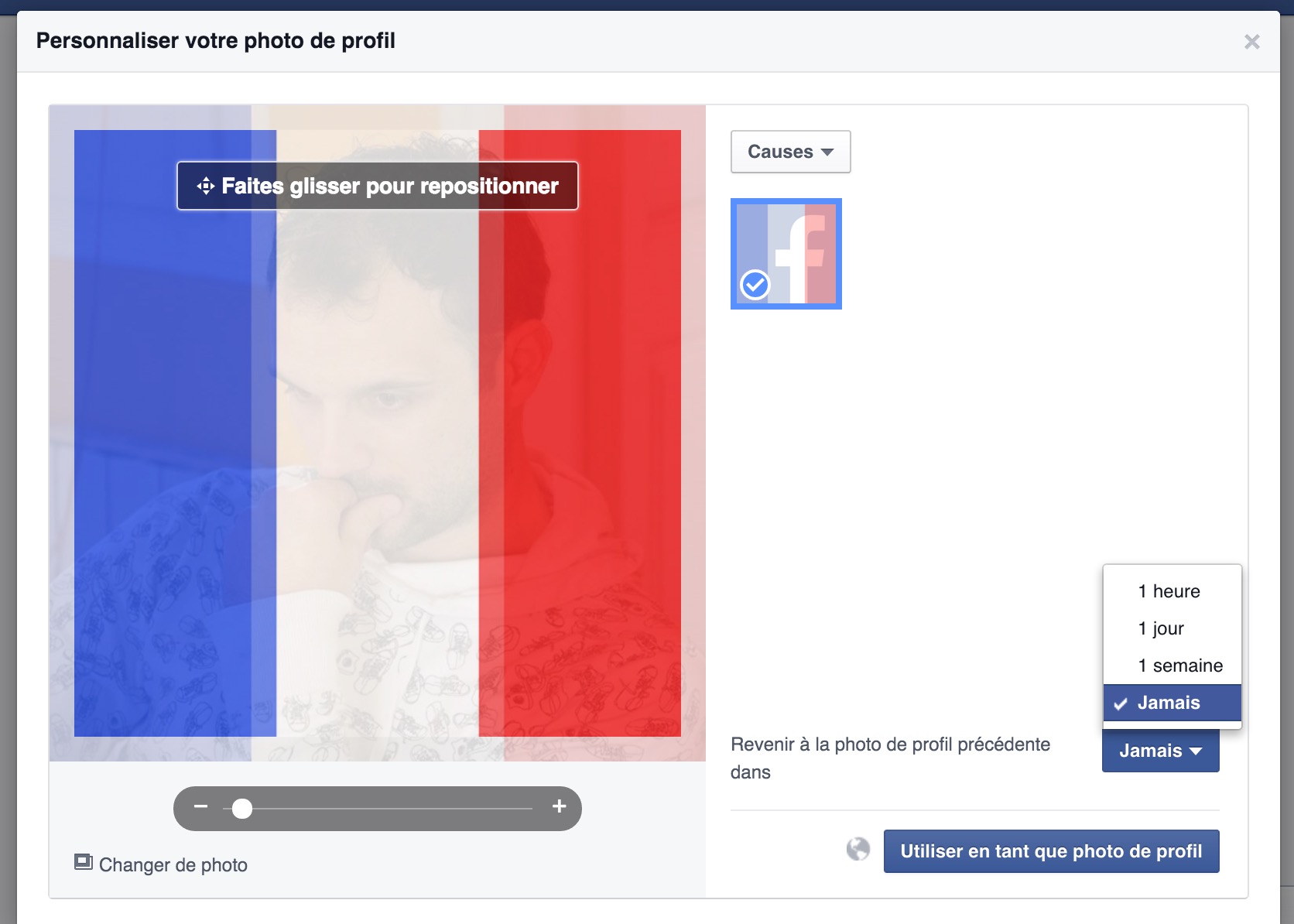Facebook vous permet de soutenir Paris dans votre photo de profil en un seul clic