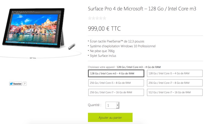 Surface Pro 4 disponible sur le Microsoft Store