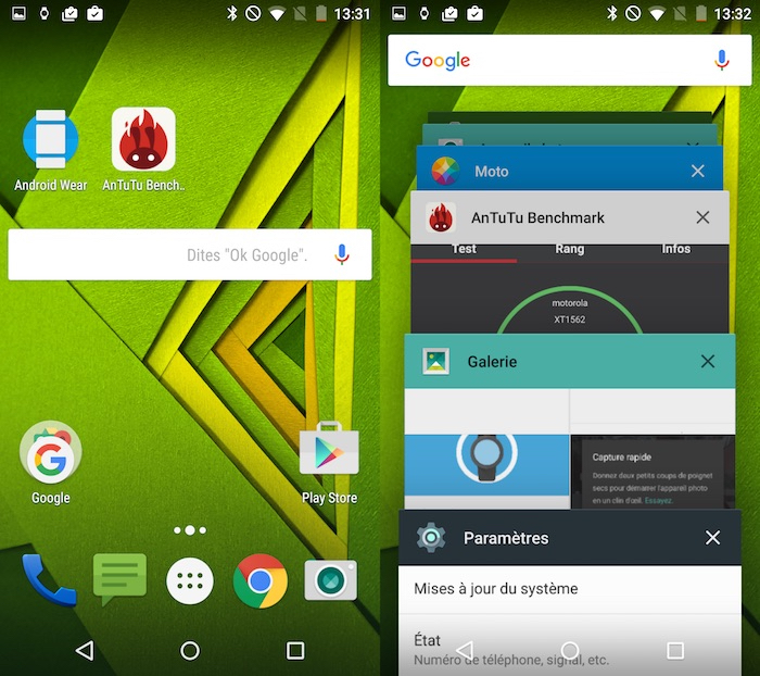 Moto X Play : écran d'accueil et applications