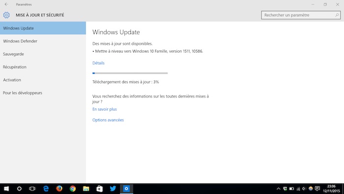 Windows 10 Threshold 2 : mise à jour