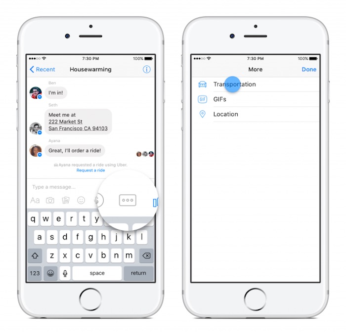 Facebook Messenger et Uber