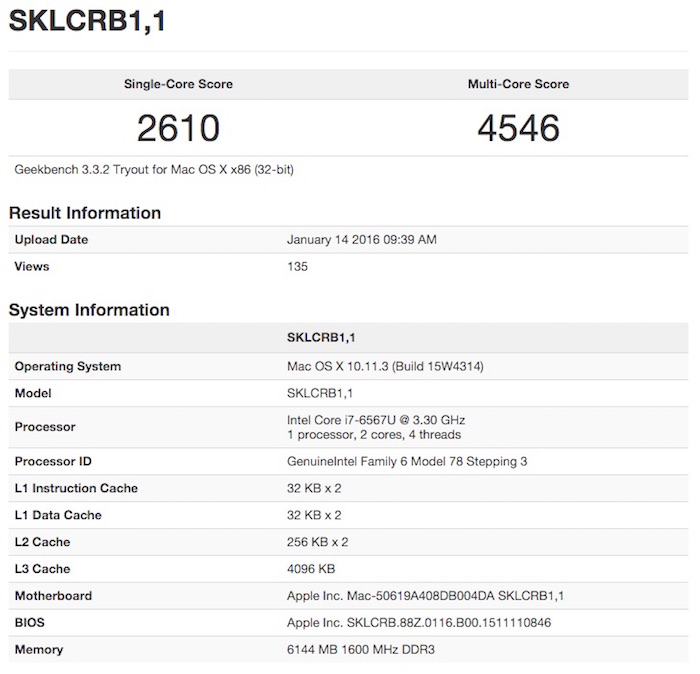 Un Hackintosh fausse le benchmark sur Geekbench d'un nouveau MacBook Pro