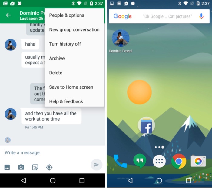 Hangouts 7.0 : conversations sur l'écran d'accueil