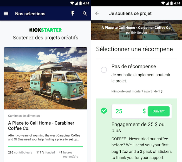 KickStarter a enfin une application Android