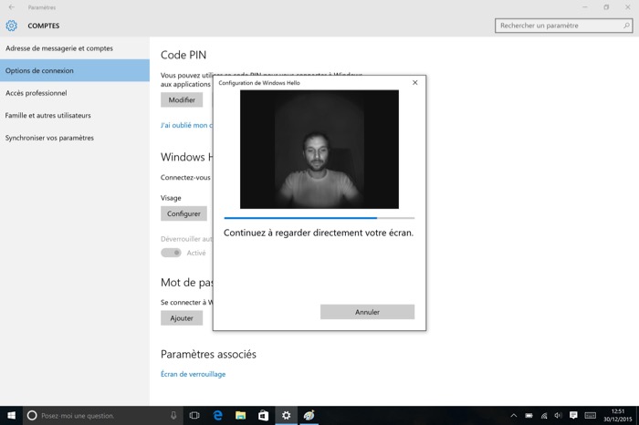 Configuration des yeux de Windows Hello sur Windows 10 et la Surface Pro 4