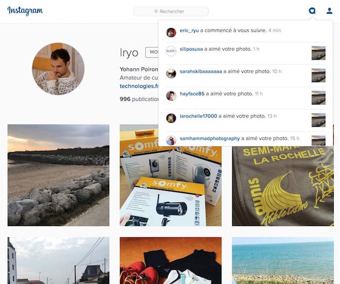 Instagram ajoute un centre de notifications à sa version de bureau