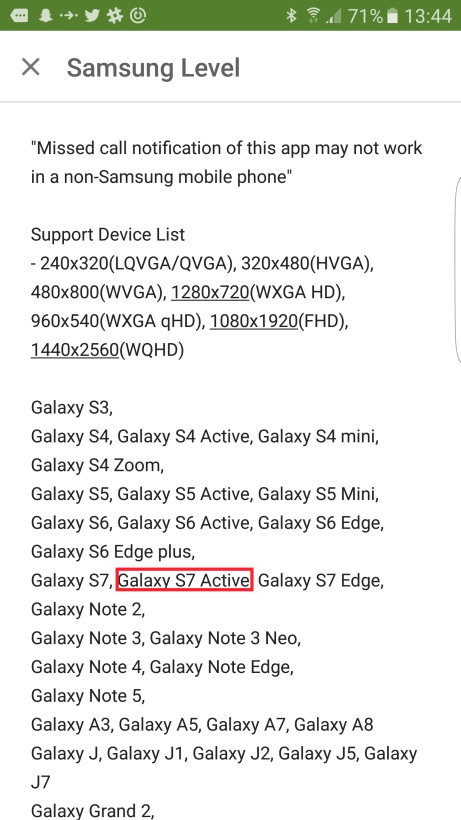 Le Galaxy S7 Active de Samsung aperçu dans l'application Samsung Level