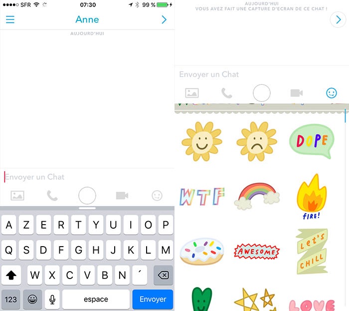 Snapchat Chat 2.0 : collection d’autocollants