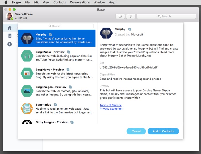 Les nouveaux bots de Skype arrivent sur Mac
