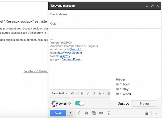 Dmail : l’extension d’auto-destruction d’e-mails dans Gmail