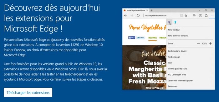 La dernière preview de Windows 10 apporte les extensions à Microsoft Edge