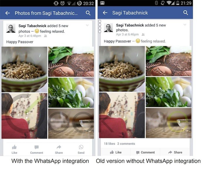 facebook bouton whatsapp android beta 1