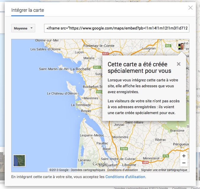 google maps permet maintenant dintegrer une carte ou vous le souhaitez incluant de la publicite 1