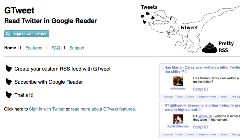 gtweet vous permet de lire votre timeline twitter dans google reader 1