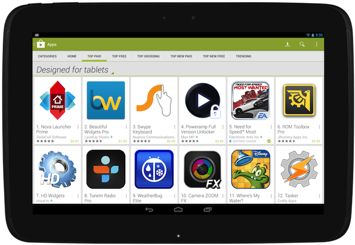le google play store pourrait mettre en avant les applications developpees pour les tablettes 1