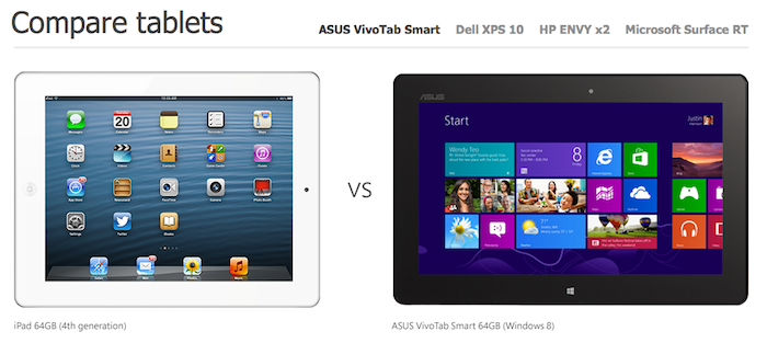 microsoft lance un site web afin de comparer directement les tablettes windows 8 et lipad 1