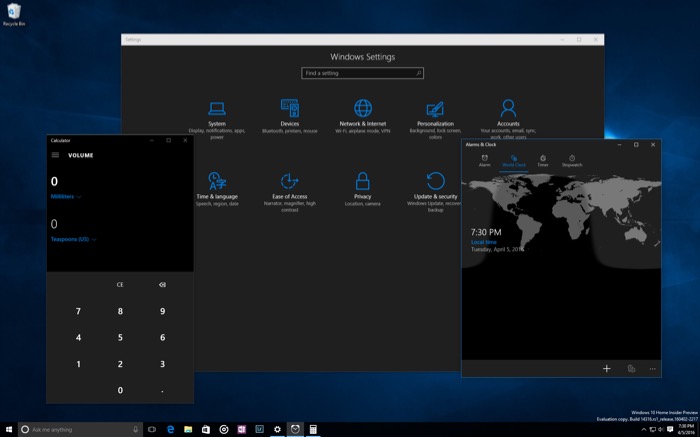 Windows 10 build 14316 : thème sombre